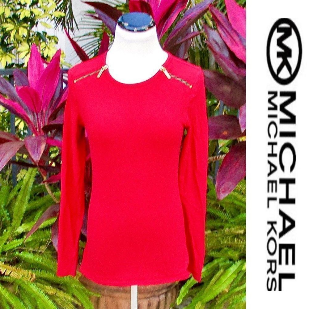 Michael Kors Zipper Shoulder Long Sleeve Top